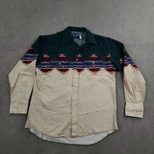 Wrangler Shirt Mens Large Beige Tan Aztec‎ Western Pearl Snap Southwestern